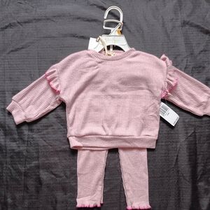 Jessica Simpson Pink Ribbed Baby Top and Leggings Set